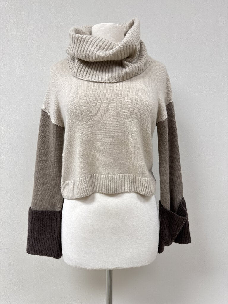 Naadam Tan Colorblock Cowl Neck Sweater