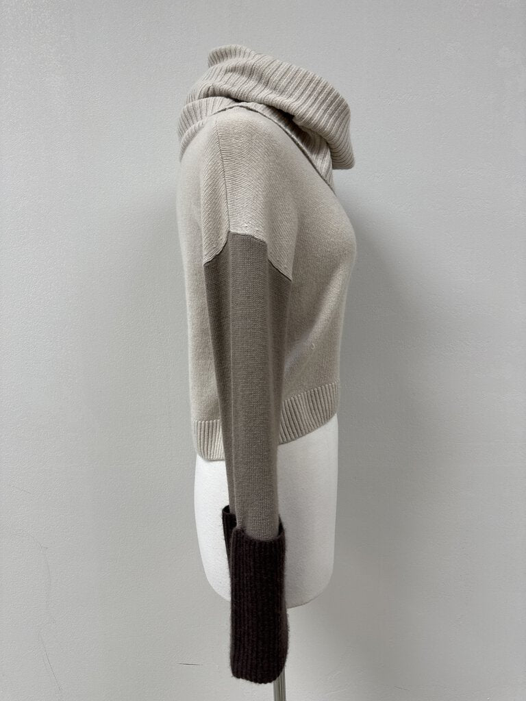 Naadam Tan Colorblock Cowl Neck Sweater