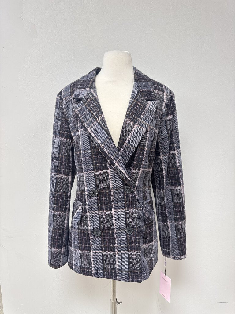 Avec Les Filles Navy Plaid Blazer NWT