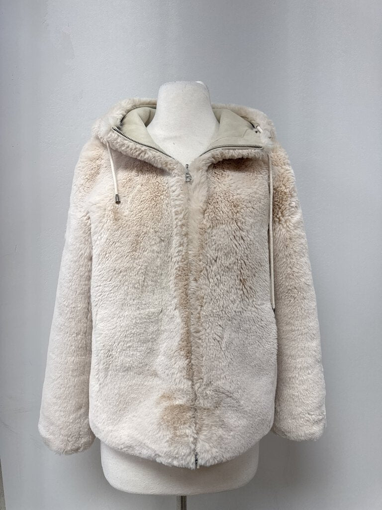 Maje Reversible Hooded Faux Fur Zip Jackert NWT