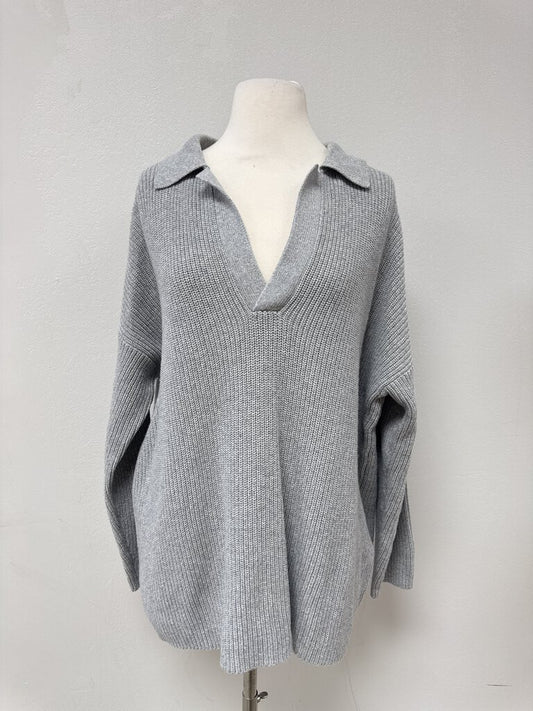 Eileen Fisher Grey Knit Polo Sweater