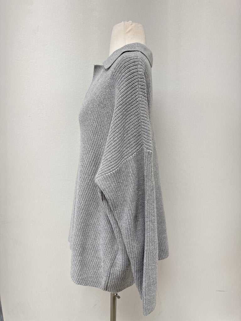 Eileen Fisher Grey Knit Polo Sweater