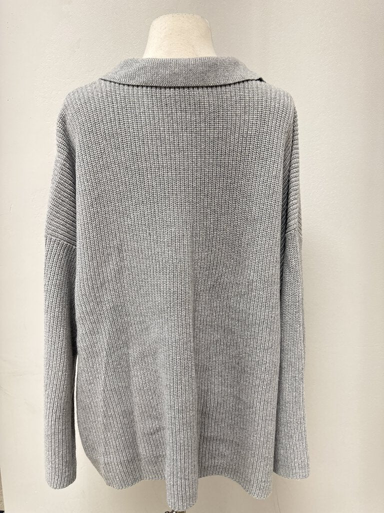 Eileen Fisher Grey Knit Polo Sweater