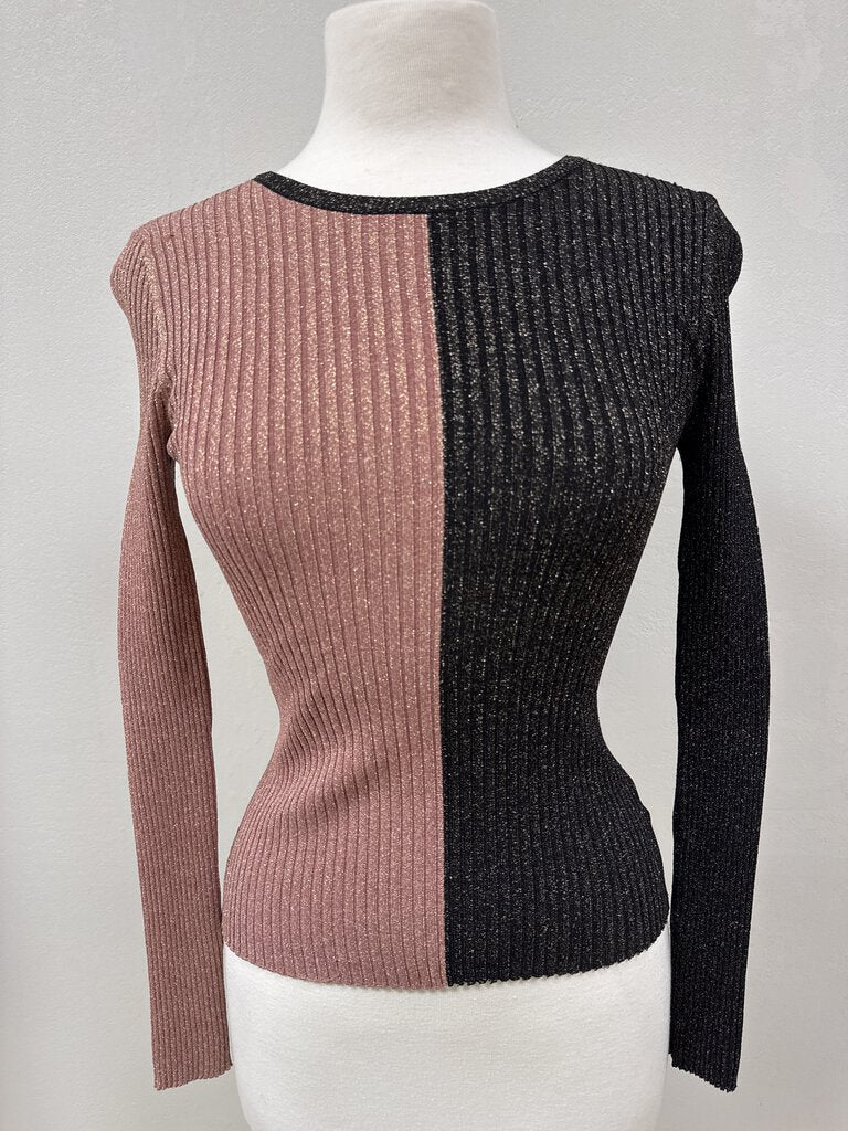 Intermix Ribbed L/S Two Tone Shiny Top