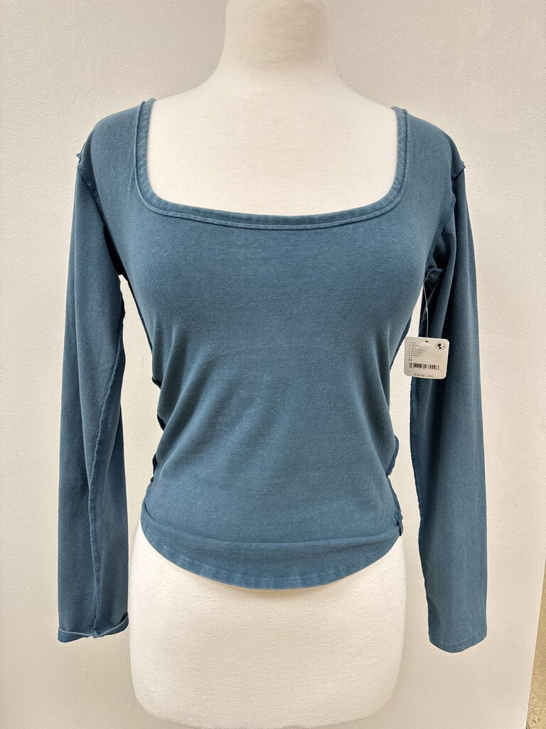 Free People Teal Blue Inside Out Tee NWT