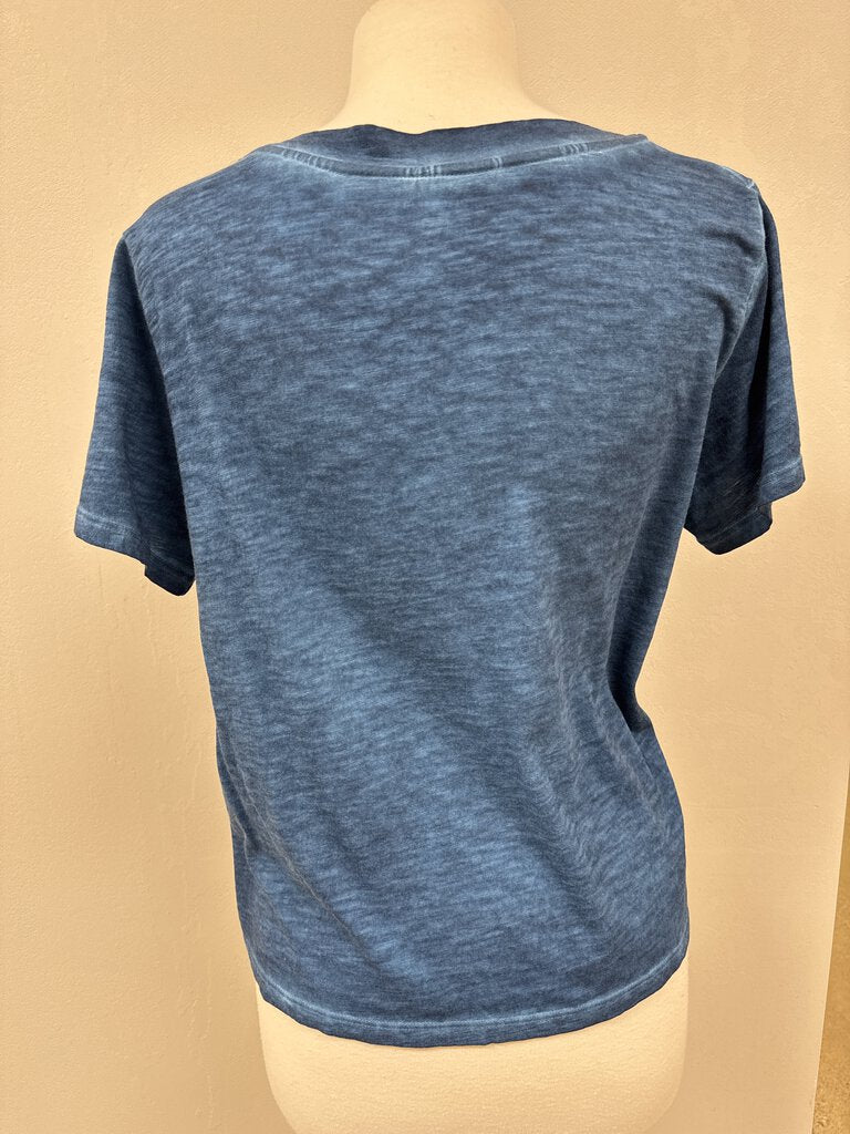 Eileen Fisher Teal Marled V-Neck Tee NWT