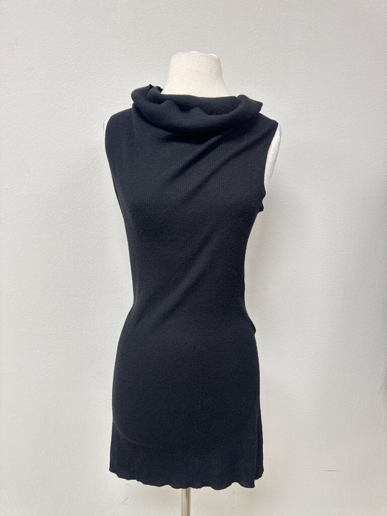 Rick Owens Black Ribbed Cowl Neck Tunic