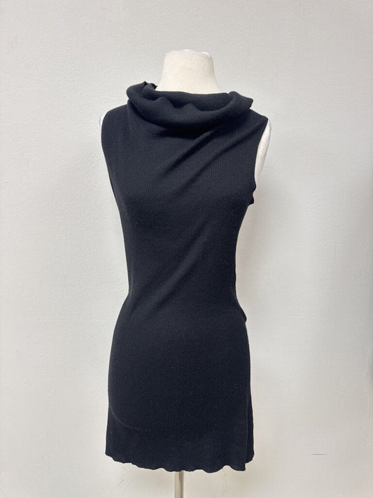 Rick Owens Black Ribbed Cowl Neck Tunic