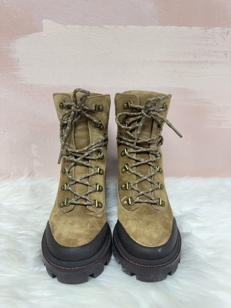 Tory Burch Tan Suede Lug Sole Lace Up Boot