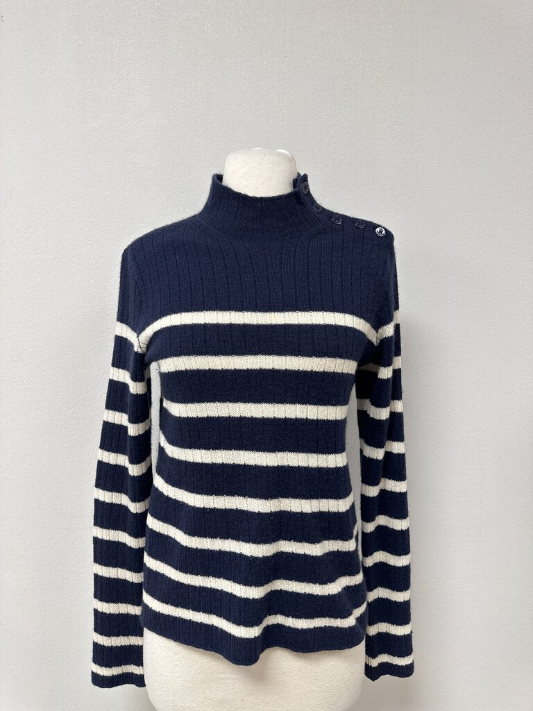 Ralph Lauren Black Label Navy Striped Cashmere Mock Neck Sweater