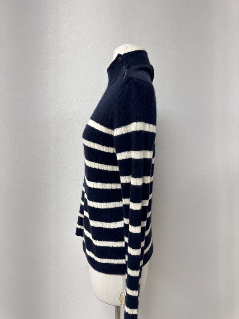 Ralph Lauren Black Label Navy Striped Cashmere Mock Neck Sweater