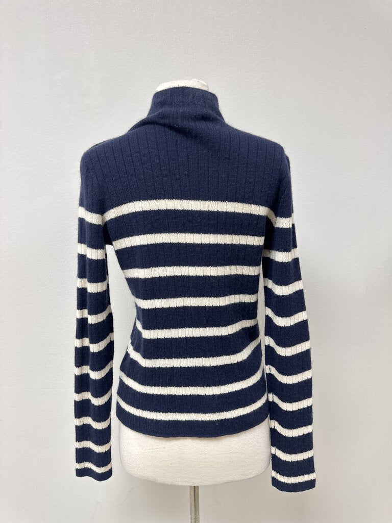 Ralph Lauren Black Label Navy Striped Cashmere Mock Neck Sweater