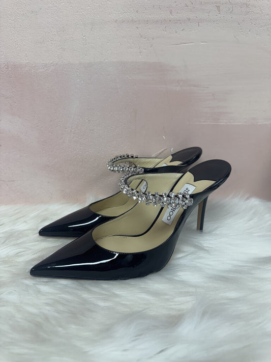 Jimmy Choo Bing Patent Leather Crystal Strap Mule Heel