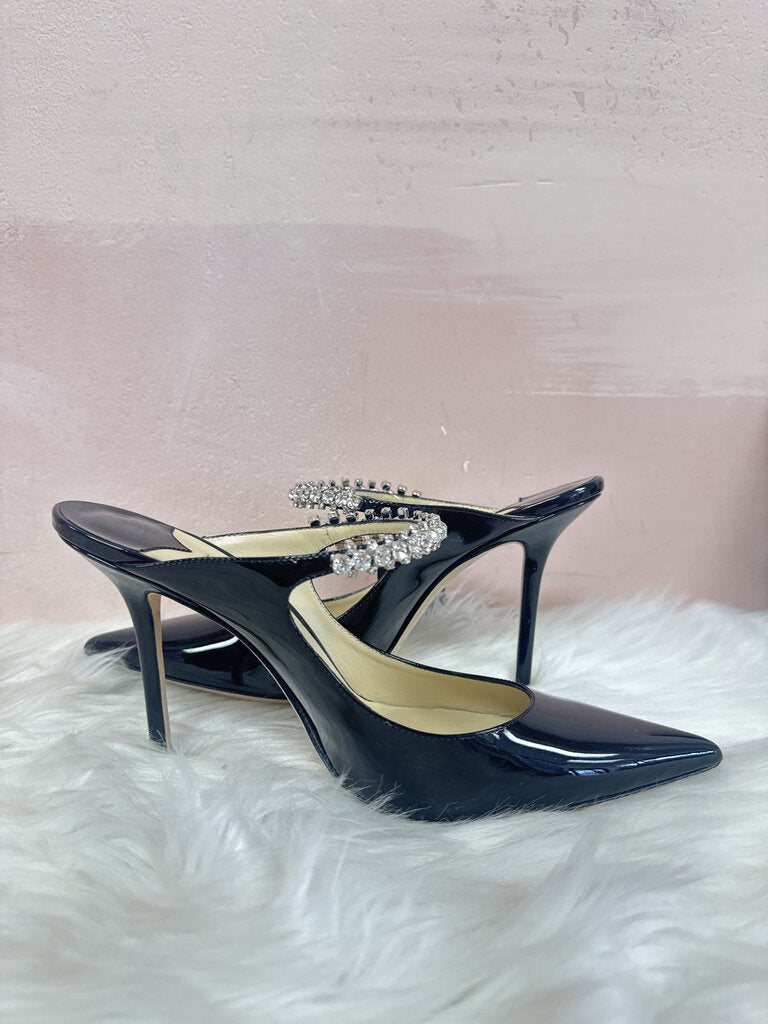 Jimmy Choo Bing Patent Leather Crystal Strap Mule Heel