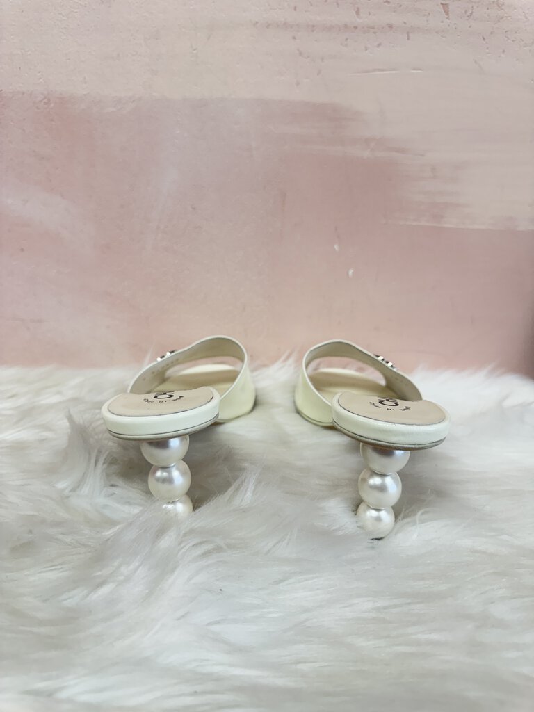 Chanel White Patent and Pearl Heels '23