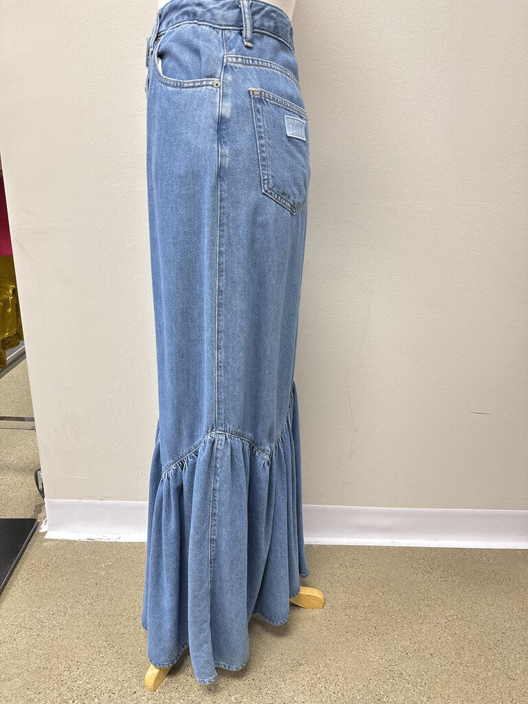 Ganni Ruffle Bottom Maxi Denim Skirt