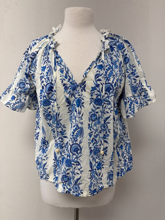 Tuckernuck Blue Floral Cotton Boho Top