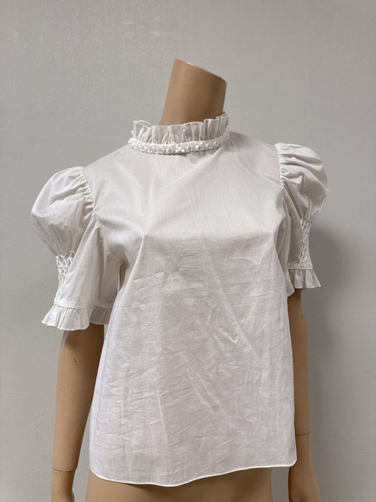 Horror Vacui White Ruffle Neck Top