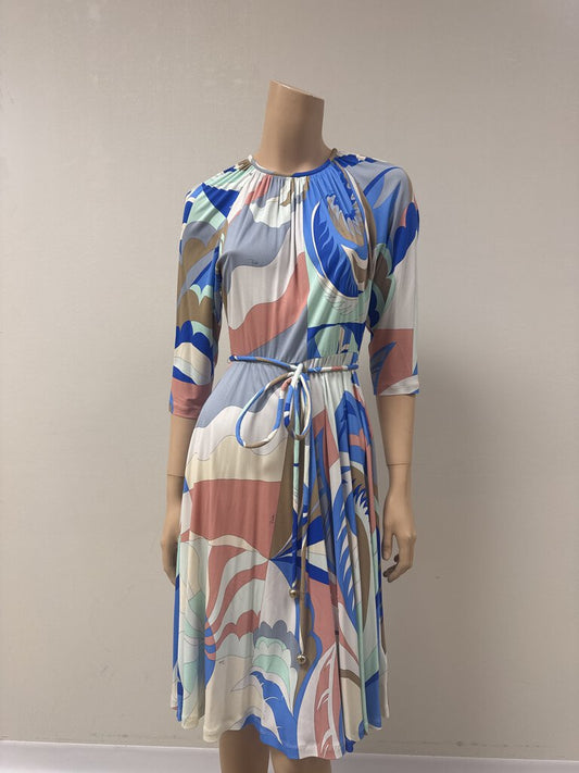 Pucci Blue Multi Belted Jersey Dress