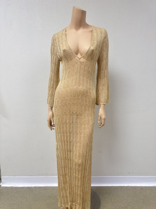 Monday Gold Knit Maxi Cover Up