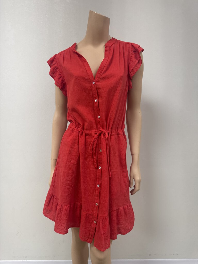 Honorie Red Gauze Button Up Dress