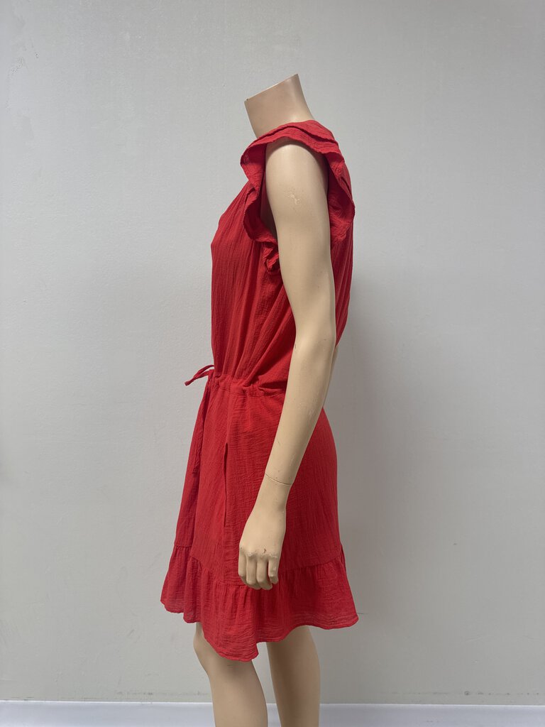 Honorie Red Gauze Button Up Dress