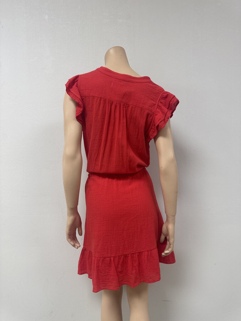 Honorie Red Gauze Button Up Dress