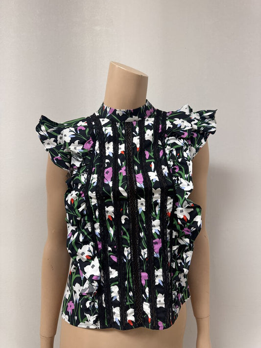 Veronica Beard Black Floral Top