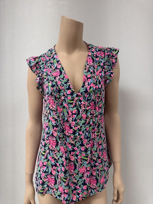 Lilly Pulitzer Blue Floral Cap Sleeve Top