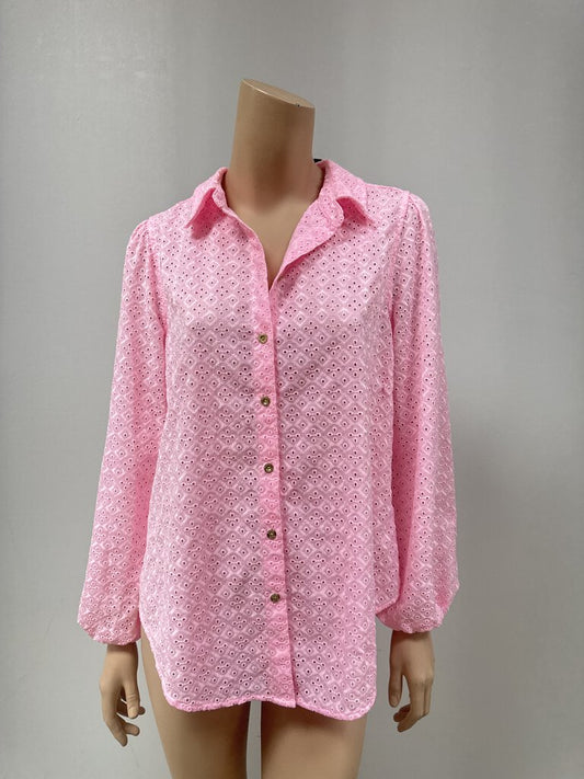 Lilly Pulitzer Pink Eyelet Button Up