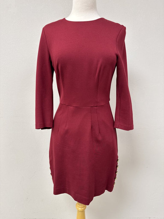 Trina Turk Burgundy Gold Button Detail Dress