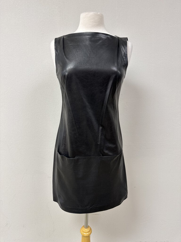 Vince Black Leather Sheath Dress