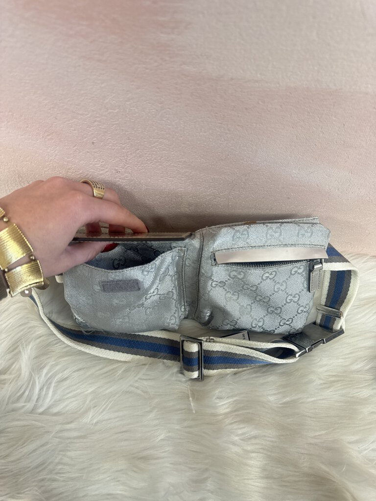 Gucci Silver Logo Double Pocket Belt Bag