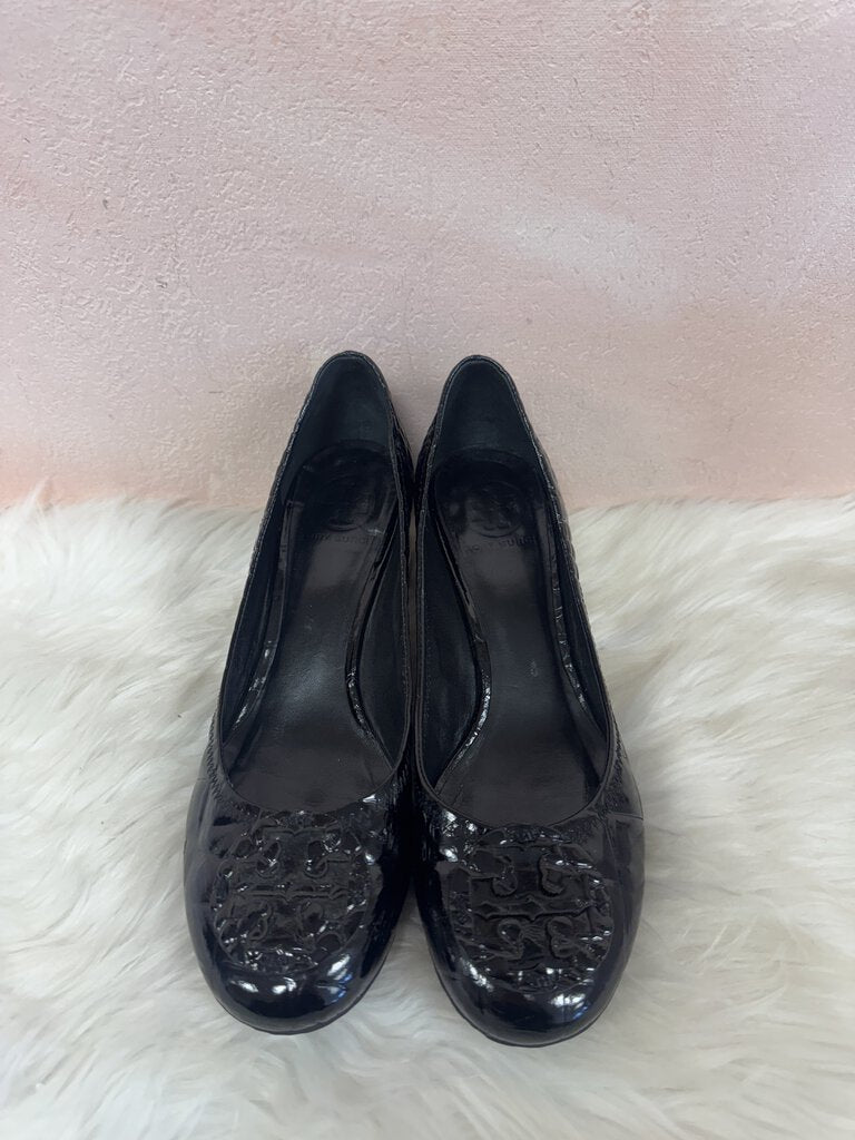 Tory Burch Black Patent Embossed Heel