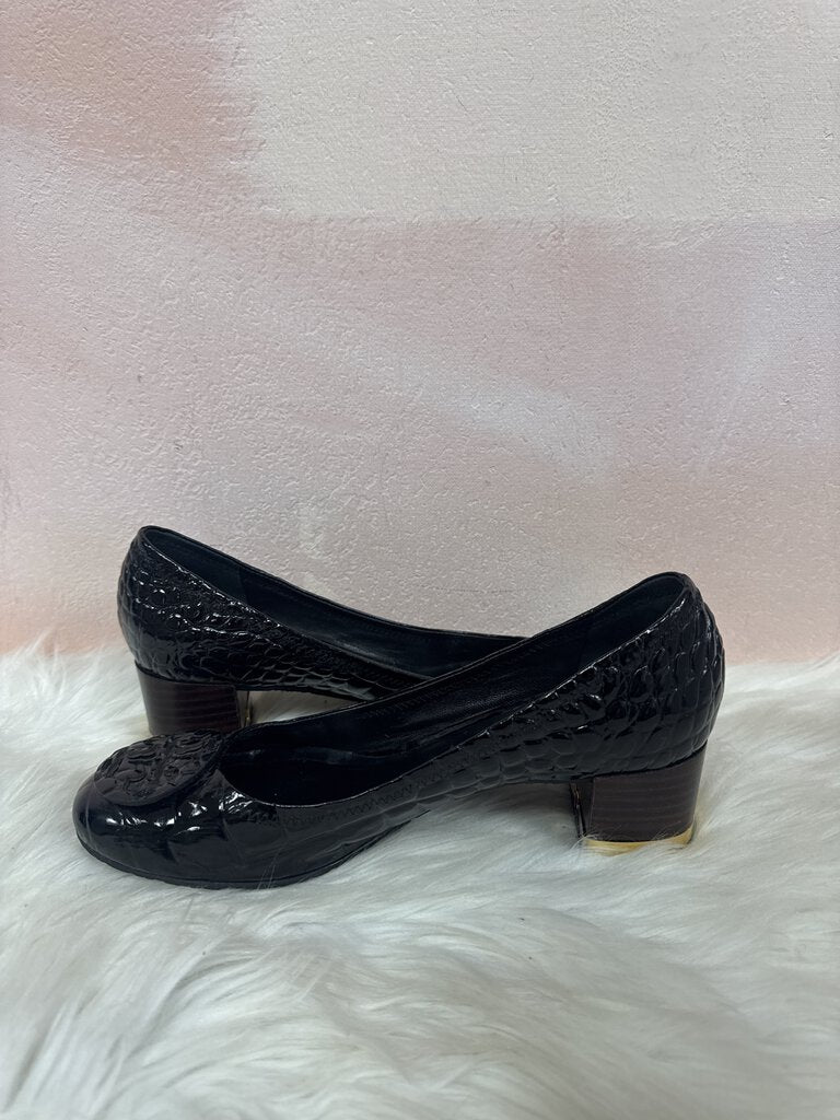 Tory Burch Black Patent Embossed Heel