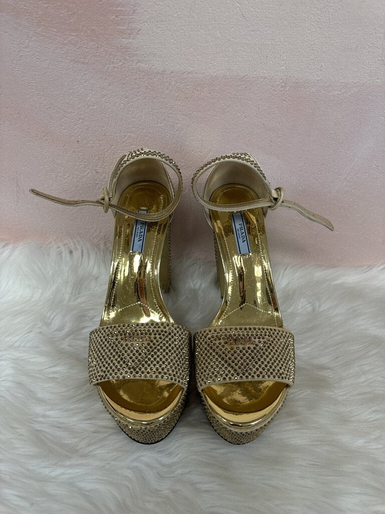 Prada Gold Crystal Platform Heel