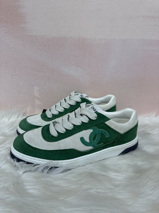 Chanel Green Suede Low Top Colorblock Sneaker