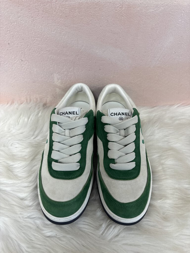 Chanel Green Suede Low Top Colorblock Sneaker