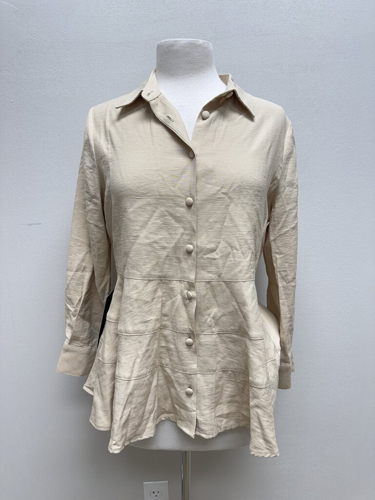 Pomander Tan Peplum Button Up NWT