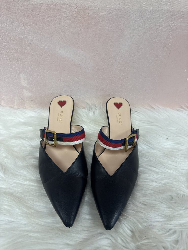 Gucci Black Web Strap Kitten Heel (As Is)