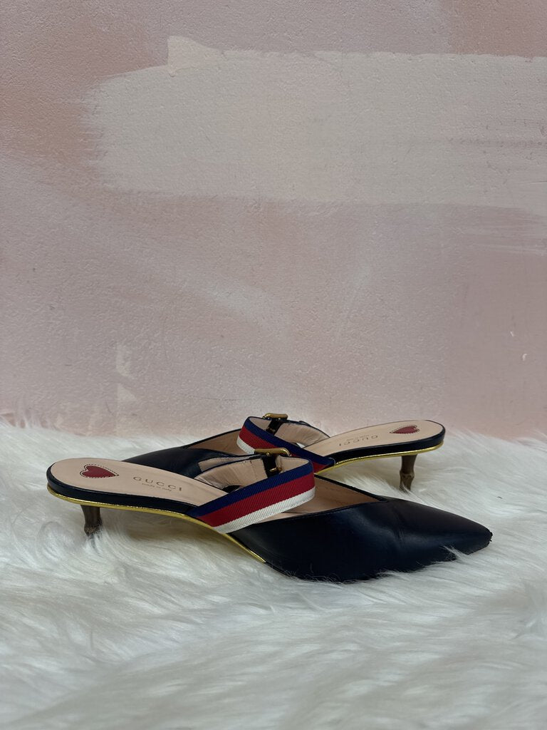 Gucci Black Web Strap Kitten Heel (As Is)