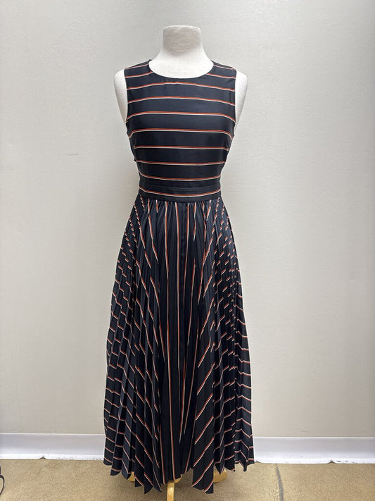 A.L.C. Black Striped Pleated Maxi Dress