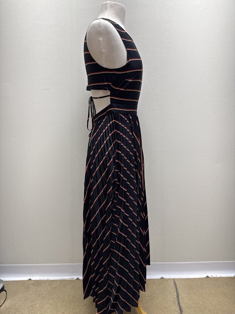 A.L.C. Black Striped Pleated Maxi Dress