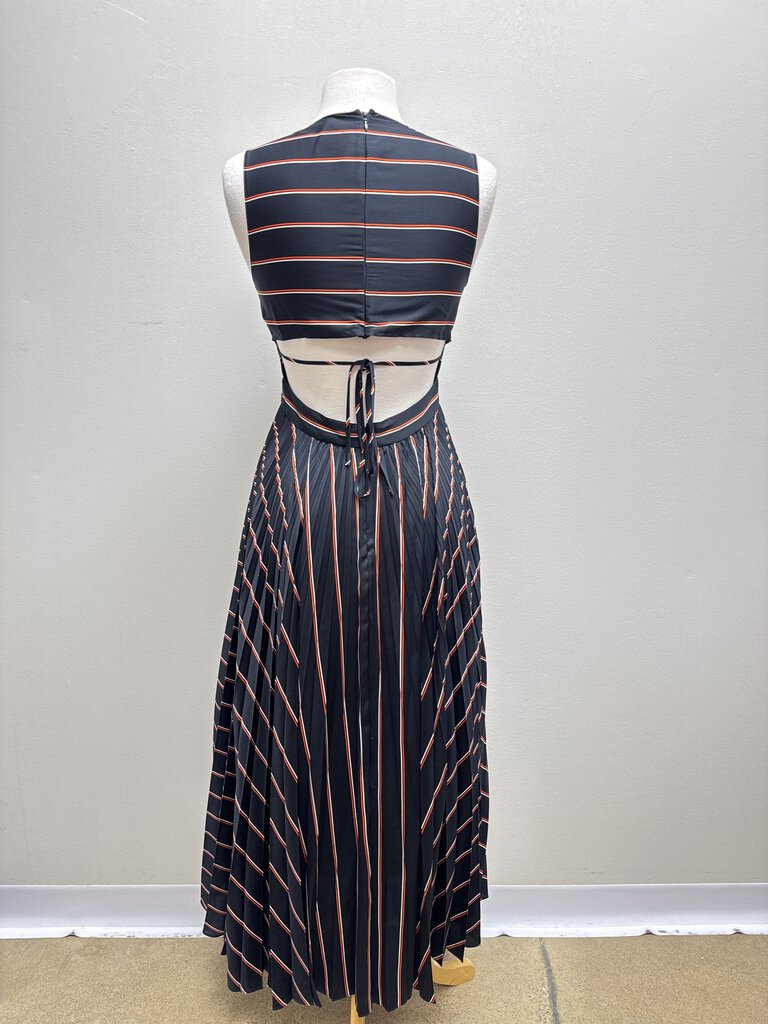 A.L.C. Black Striped Pleated Maxi Dress