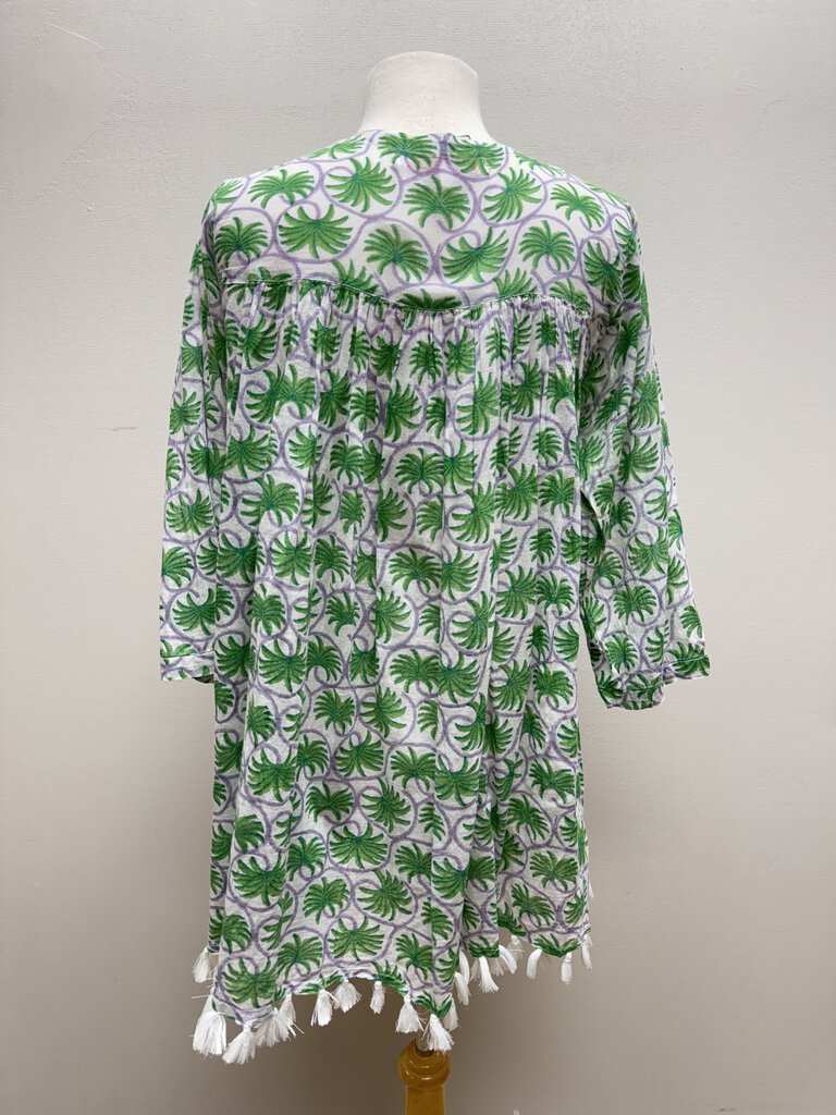 Ro's Garden Palm Print W/Fringe Blouse