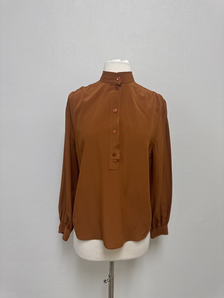 Saint Laurent Brown Silk Henley Top