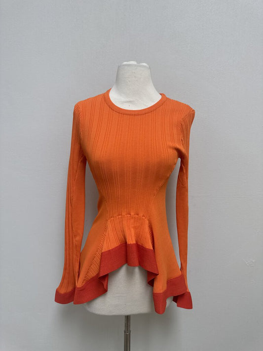 Esteban Cortazar Orange Ruffle Knit Top