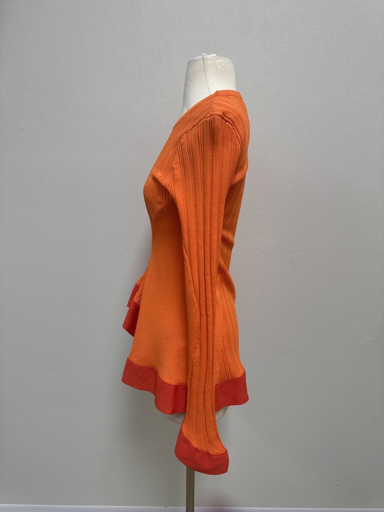 Esteban Cortazar Orange Ruffle Knit Top