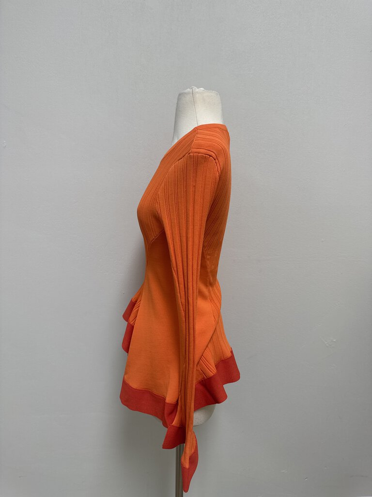 Esteban Cortazar Orange Ruffle Knit Top