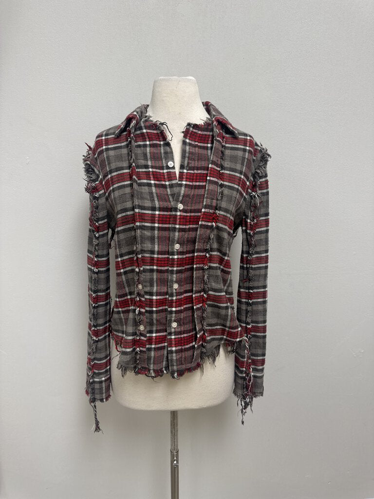 R13 Brown Plaid Flannel Top